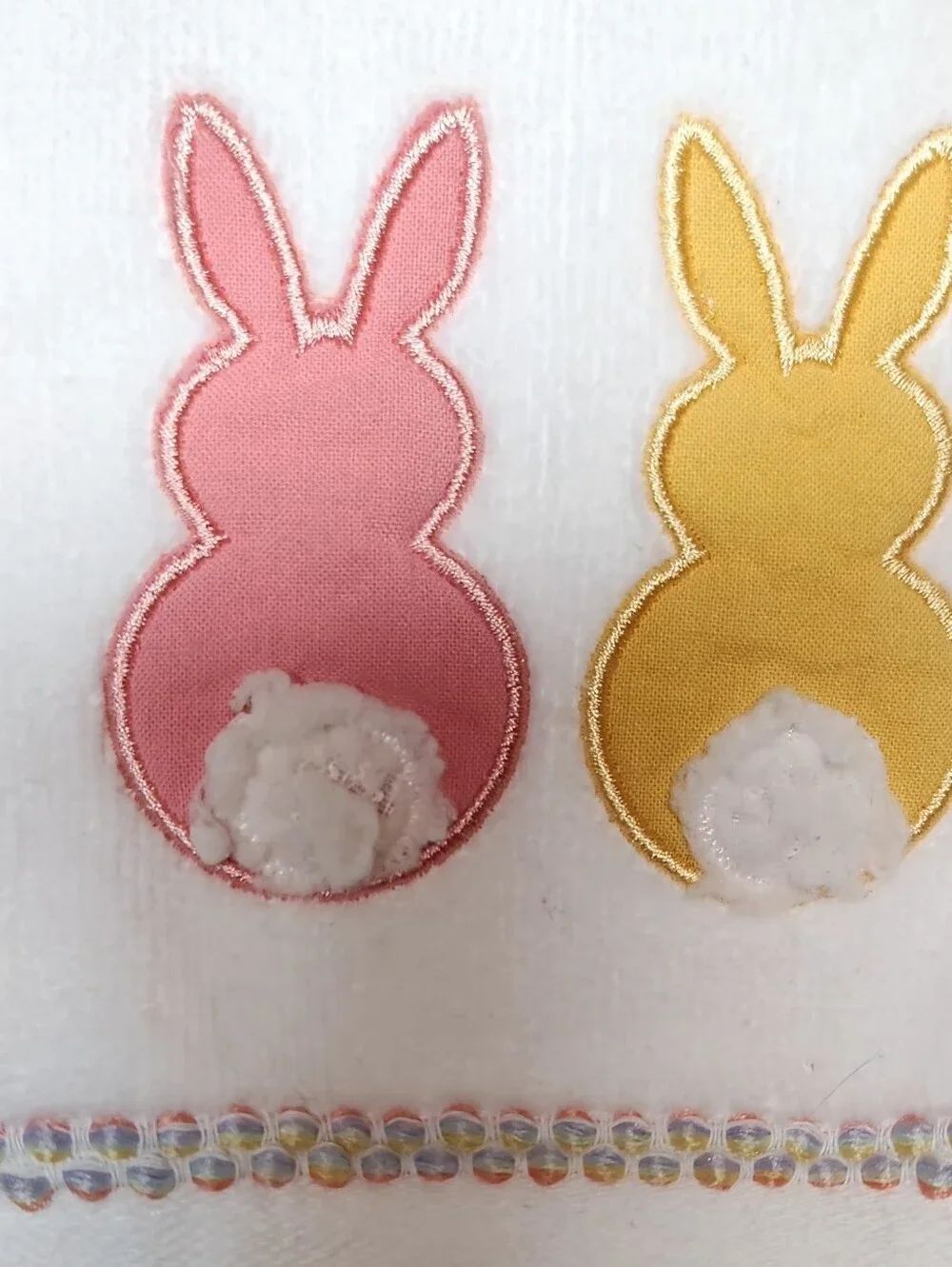 Caro Home Easter Bunny Hand Towel Embroidered Pastel Bunnies w/ Plush Tails